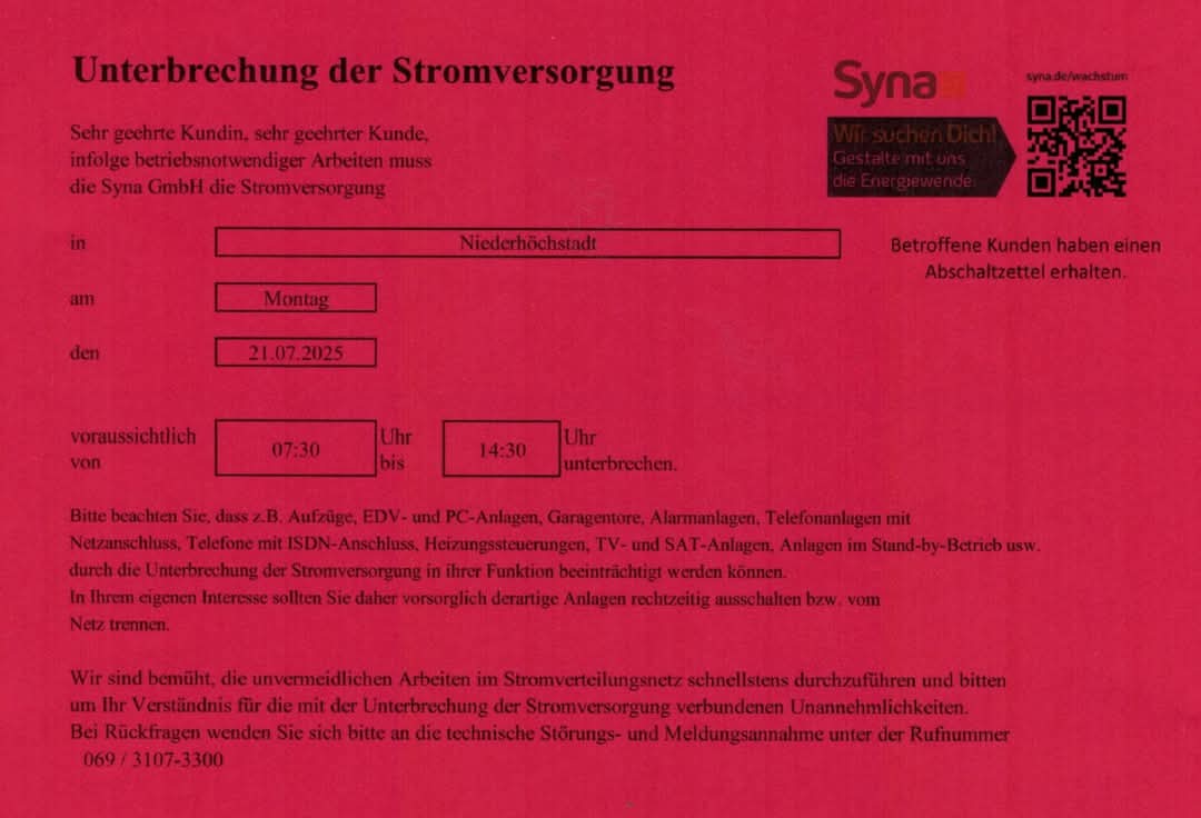 Syna Unterbrechung der Stromversorgung
